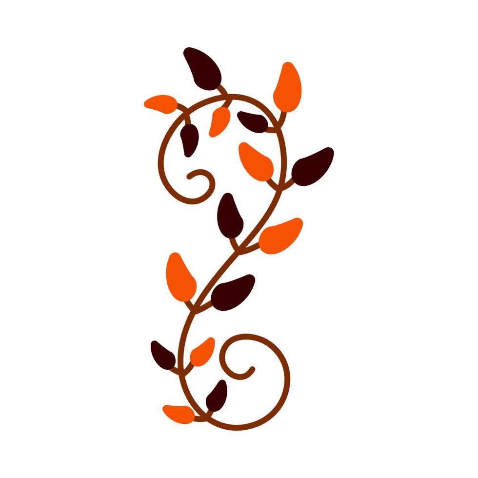 Autumn sprig with brown, orange and violet leaves simple illustration vector