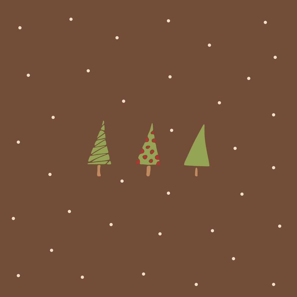 Three green Christmas trees on a brown background vector