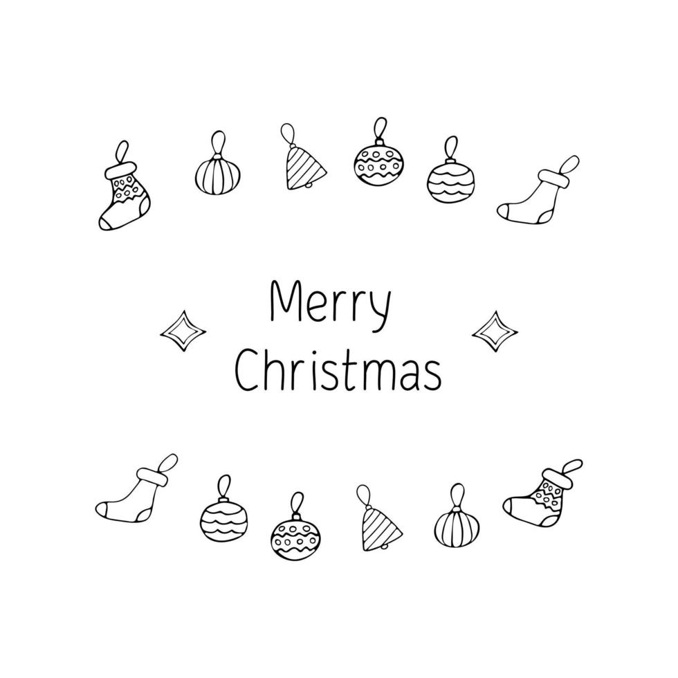 A set of Christmas tree toys with the inscription of a merry Christmas vector