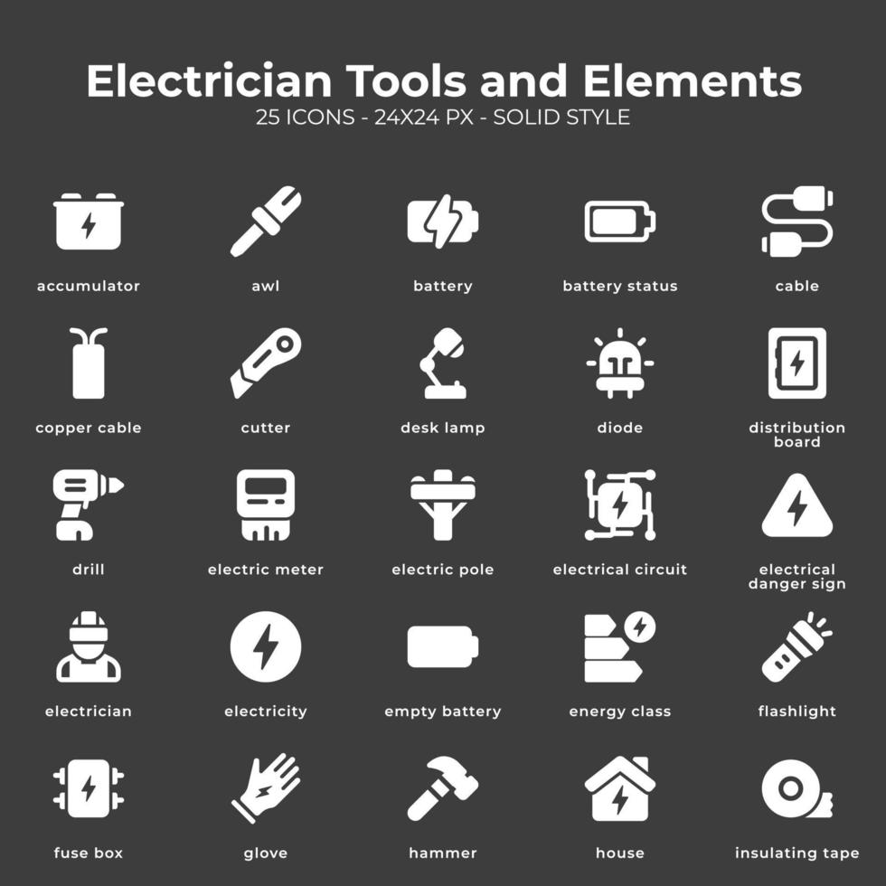 Electrician Tools and Elements Icon Pack vector