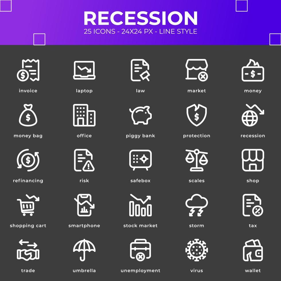 paquete de iconos de recesión con color blanco vector