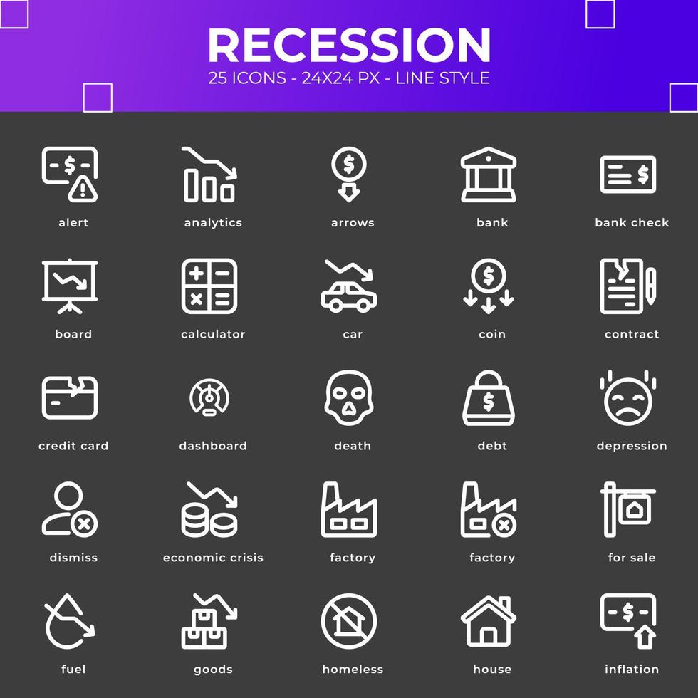 Recession Icon Pack With White Color vector