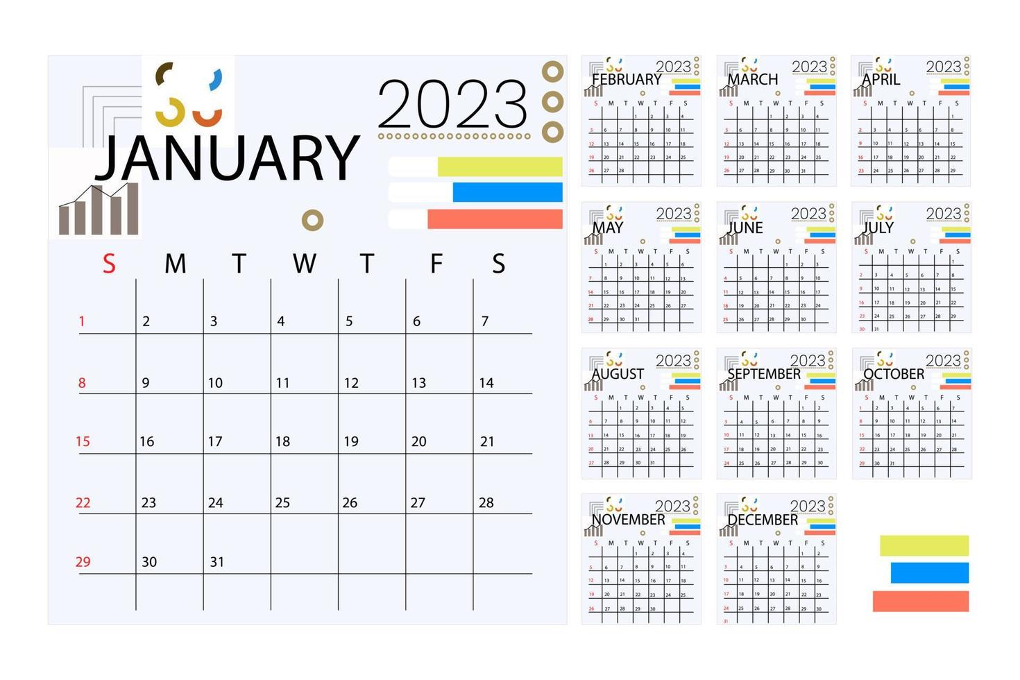 calendario para 2023 tamplate, negocio, infografía vector