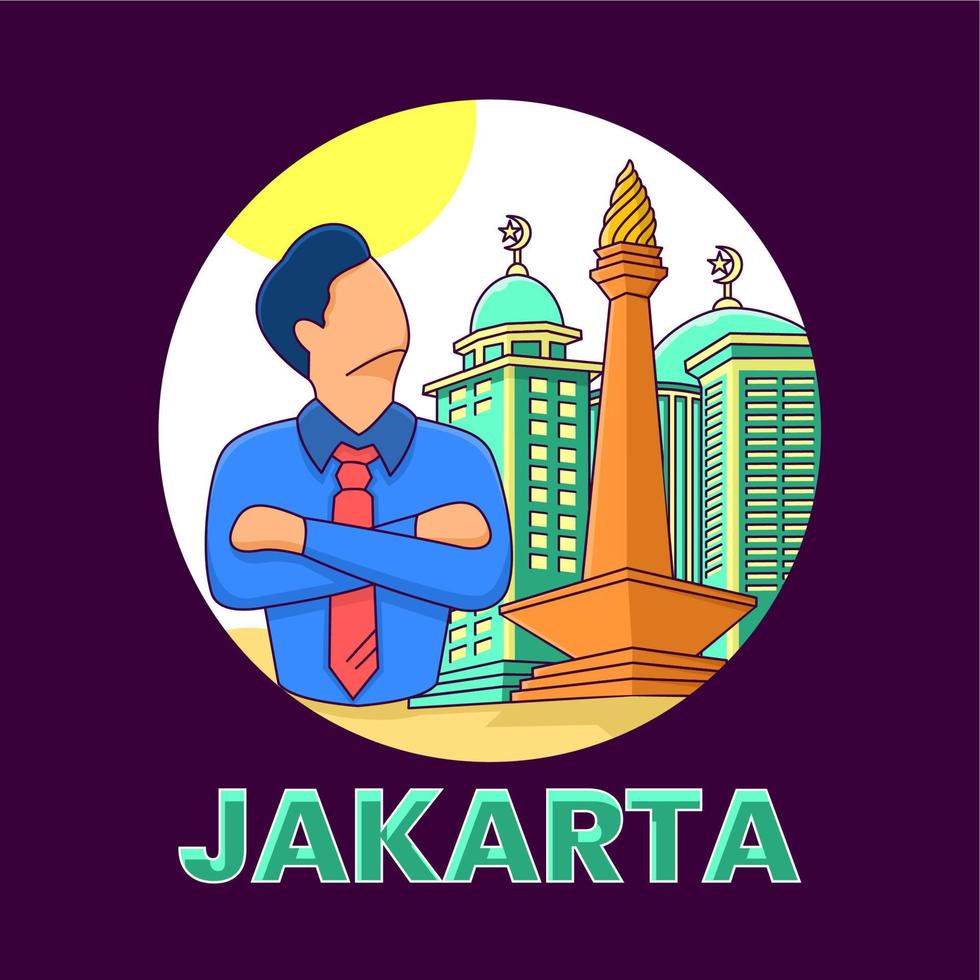 illustration of a businessman, city view background vector