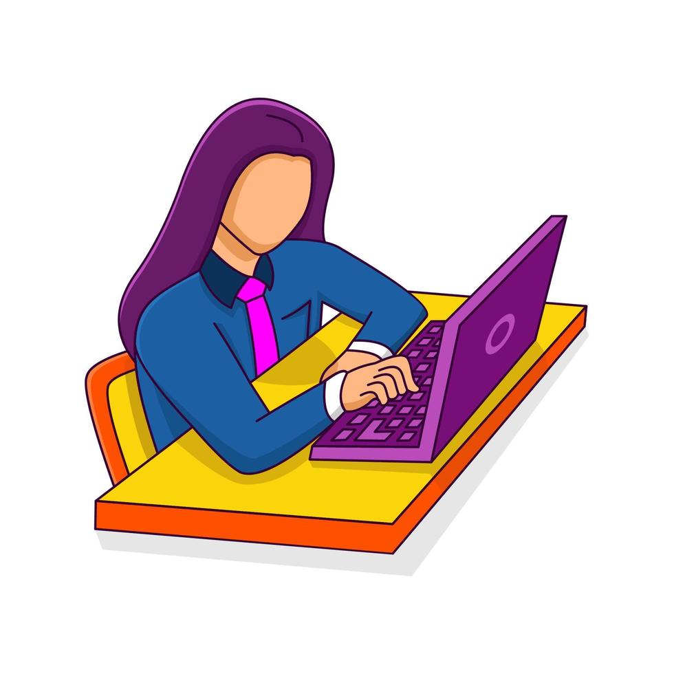 illustration of person working on a computer, blue, yellow and purple colors vector