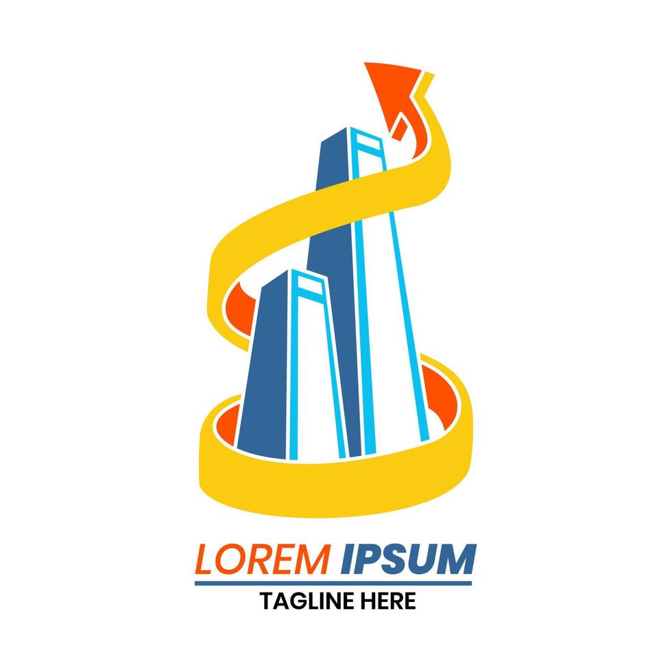 mascot logo, symbol of building and arrow vector