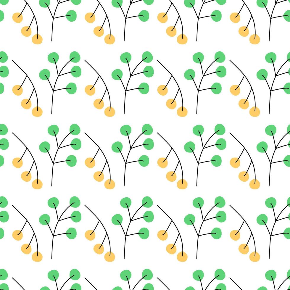 Seamless pattern from branches in bright marker hues. Abstract background texture. Isolate vector