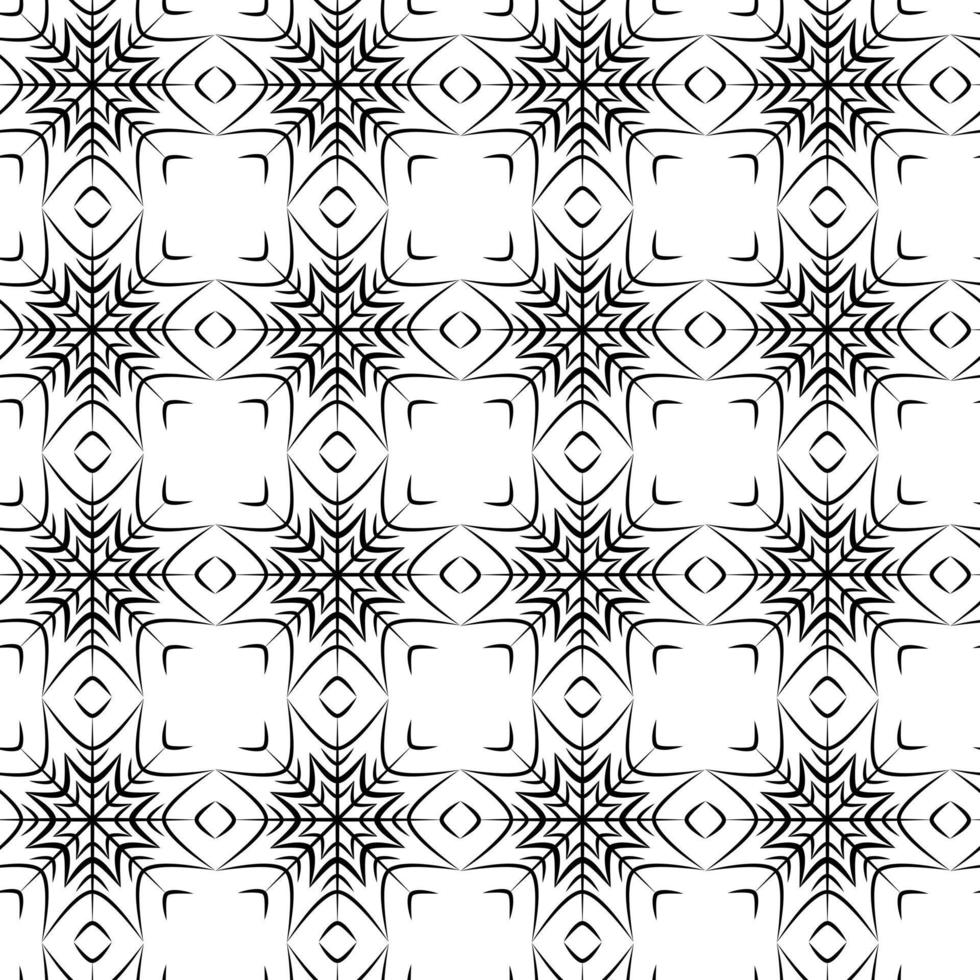 Endless pattern of Outline drawing openwork snowflakes. Vector repeat texture. Abstract background