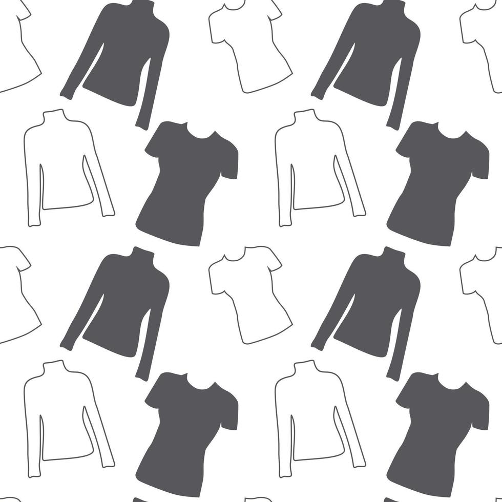patrón sin costuras de la camiseta de manga corta y larga del contorno en tonos grises de moda. textura repetitiva vector