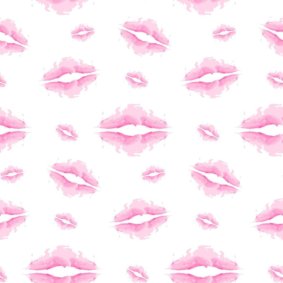 Seamless pattern abstract brush strokes in the shape of lips in trendy pink shades in watercolor vector