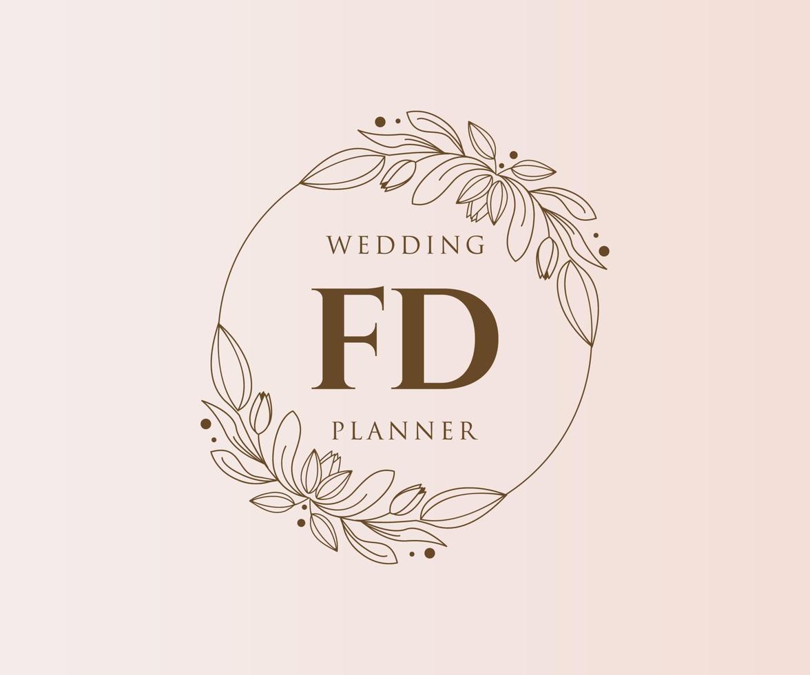 FD Initials letter Wedding monogram logos collection, hand drawn modern minimalistic and floral templates for Invitation cards, Save the Date, elegant identity for restaurant, boutique, cafe in vector