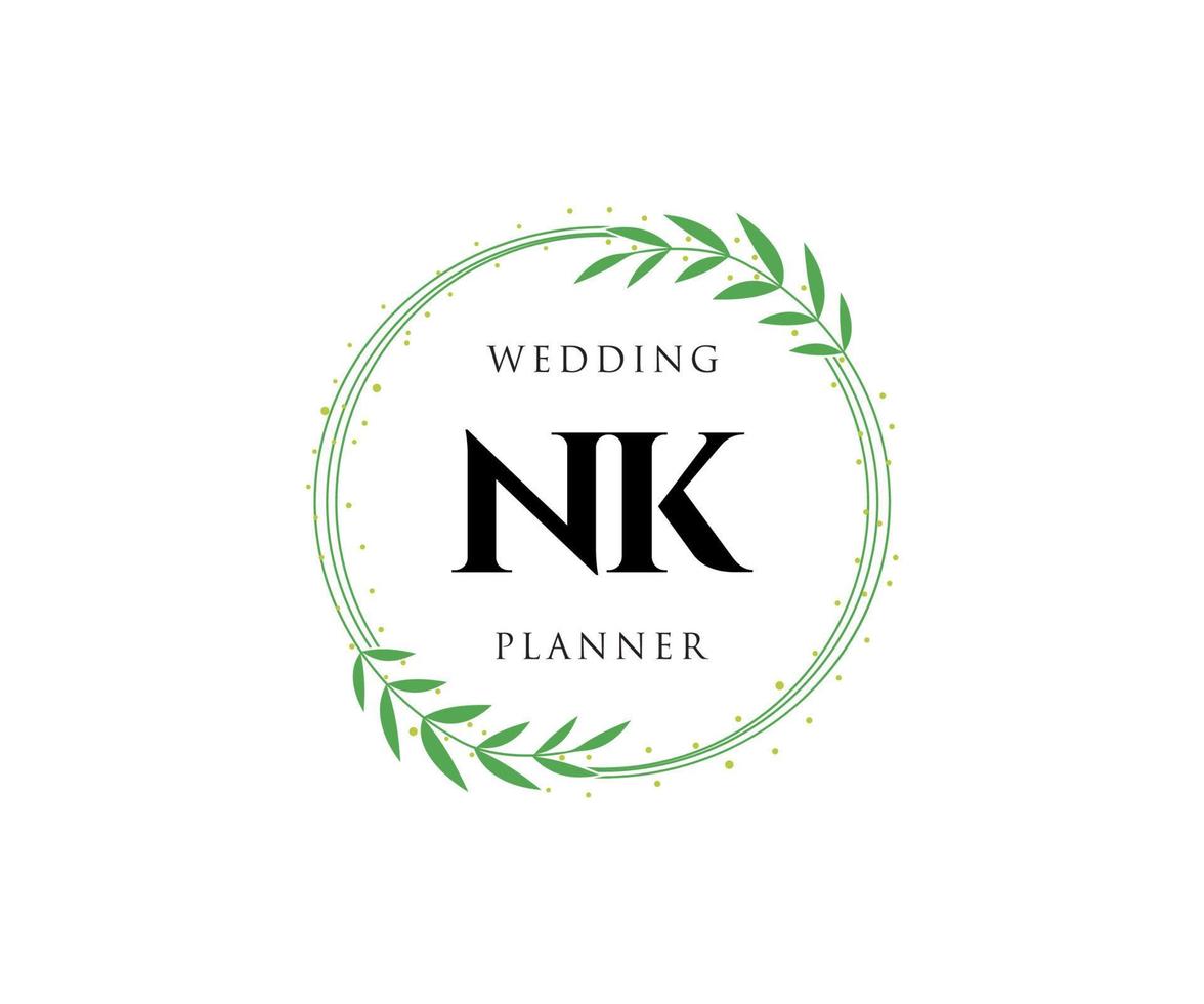 colección de logotipos de monograma de boda con letras iniciales nk, plantillas florales y minimalistas modernas dibujadas a mano para tarjetas de invitación, guardar la fecha, identidad elegante para restaurante, boutique, café en vector