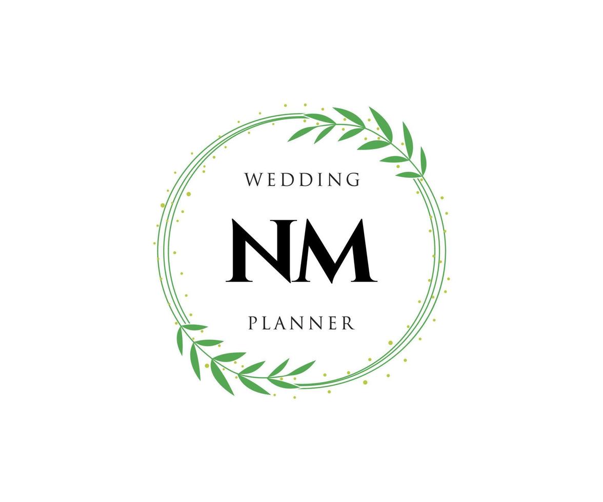 NM Initials letter Wedding monogram logos collection, hand drawn modern minimalistic and floral templates for Invitation cards, Save the Date, elegant identity for restaurant, boutique, cafe in vector