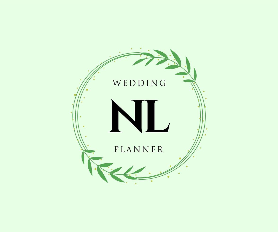 colección de logotipos de monogramas de boda con letras iniciales nl, plantillas florales y minimalistas modernas dibujadas a mano para tarjetas de invitación, guardar la fecha, identidad elegante para restaurante, boutique, café en vector