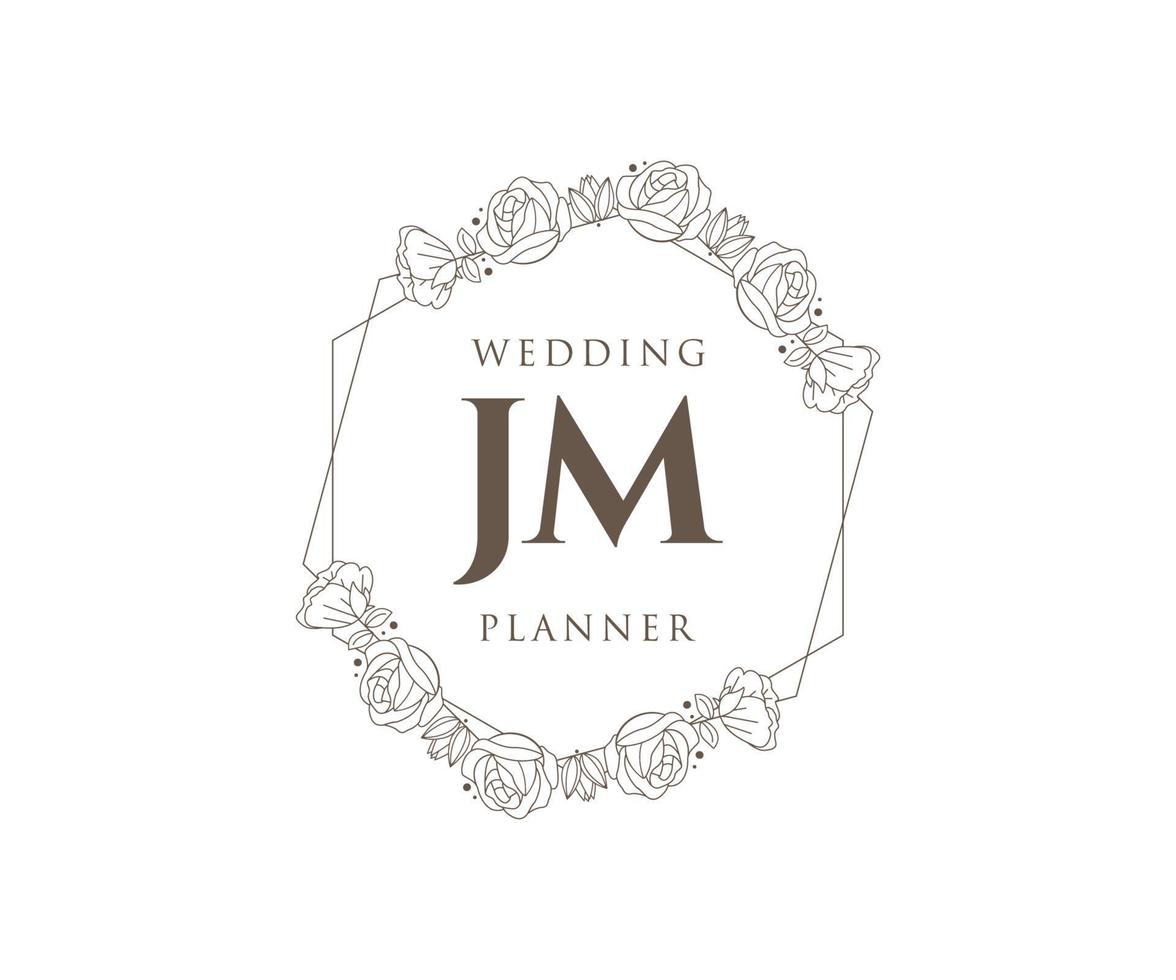 colección de logotipos de monograma de boda con letras iniciales jm, plantillas florales y minimalistas modernas dibujadas a mano para tarjetas de invitación, guardar la fecha, identidad elegante para restaurante, boutique, café en vector