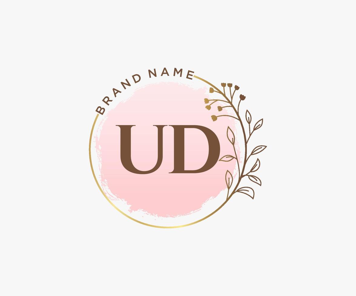 Initial UD feminine logo. Usable for Nature, Salon, Spa, Cosmetic and Beauty Logos. Flat Vector Logo Design Template Element.