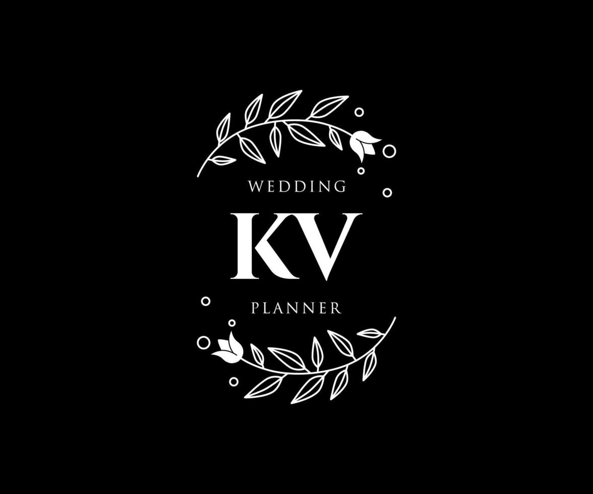 colección de logotipos de monograma de boda con letras iniciales kv, plantillas florales y minimalistas modernas dibujadas a mano para tarjetas de invitación, guardar la fecha, identidad elegante para restaurante, boutique, café en vector