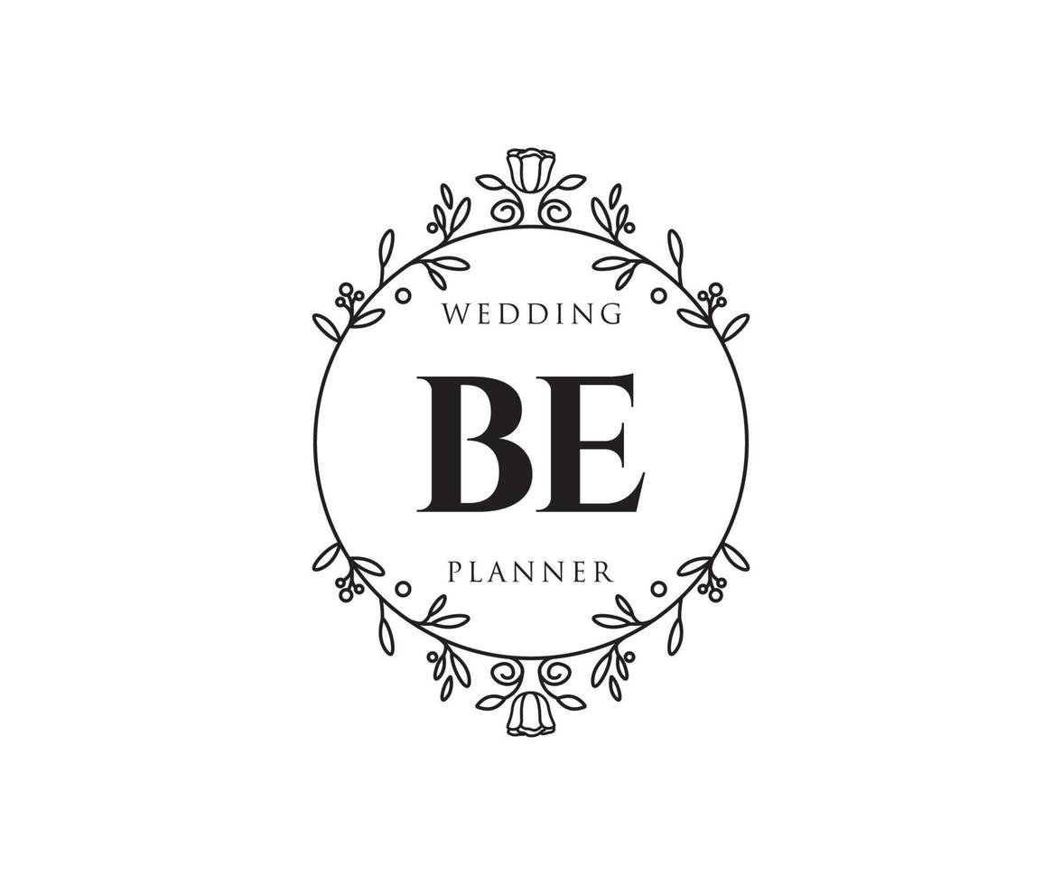 BE Initials letter Wedding monogram logos collection, hand drawn modern minimalistic and floral templates for Invitation cards, Save the Date, elegant identity for restaurant, boutique, cafe in vector