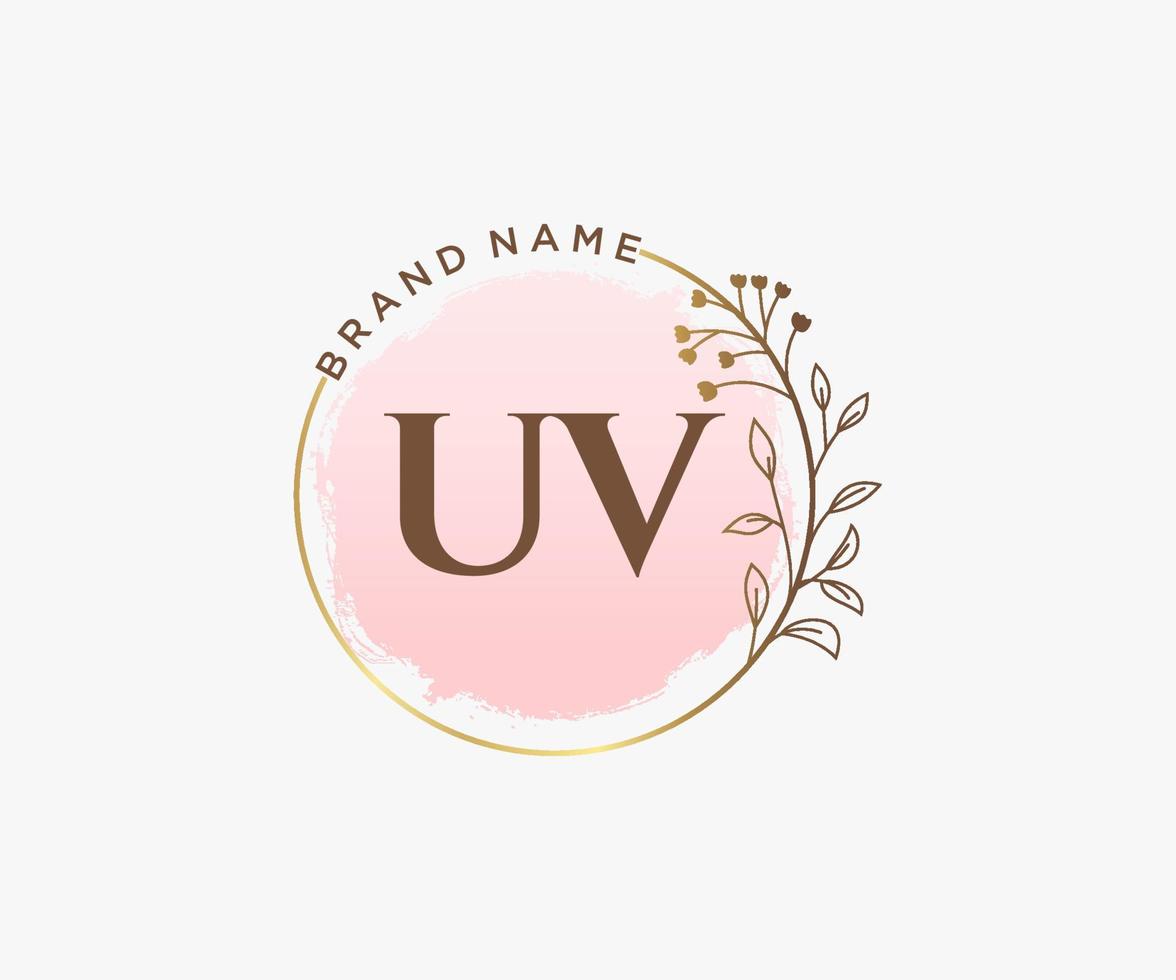 Initial UV feminine logo. Usable for Nature, Salon, Spa, Cosmetic and Beauty Logos. Flat Vector Logo Design Template Element.