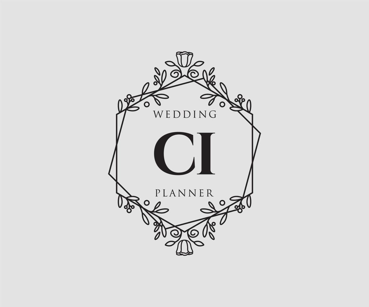 colección de logotipos de monograma de boda con letras iniciales ci, plantillas florales y minimalistas modernas dibujadas a mano para tarjetas de invitación, guardar la fecha, identidad elegante para restaurante, boutique, café en vector