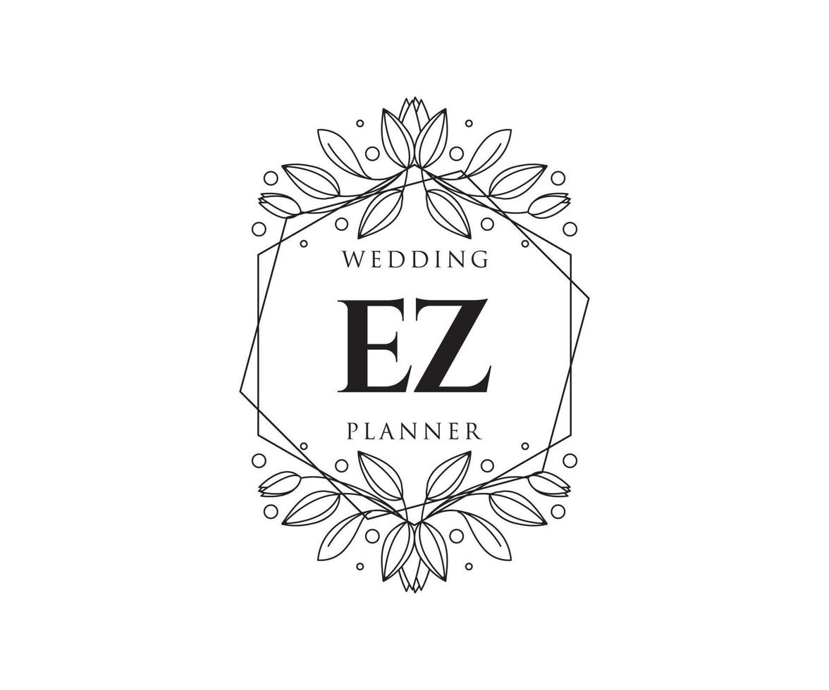 colección de logotipos de monograma de boda con letras iniciales ez, plantillas florales y minimalistas modernas dibujadas a mano para tarjetas de invitación, guardar la fecha, identidad elegante para restaurante, boutique, café en vector