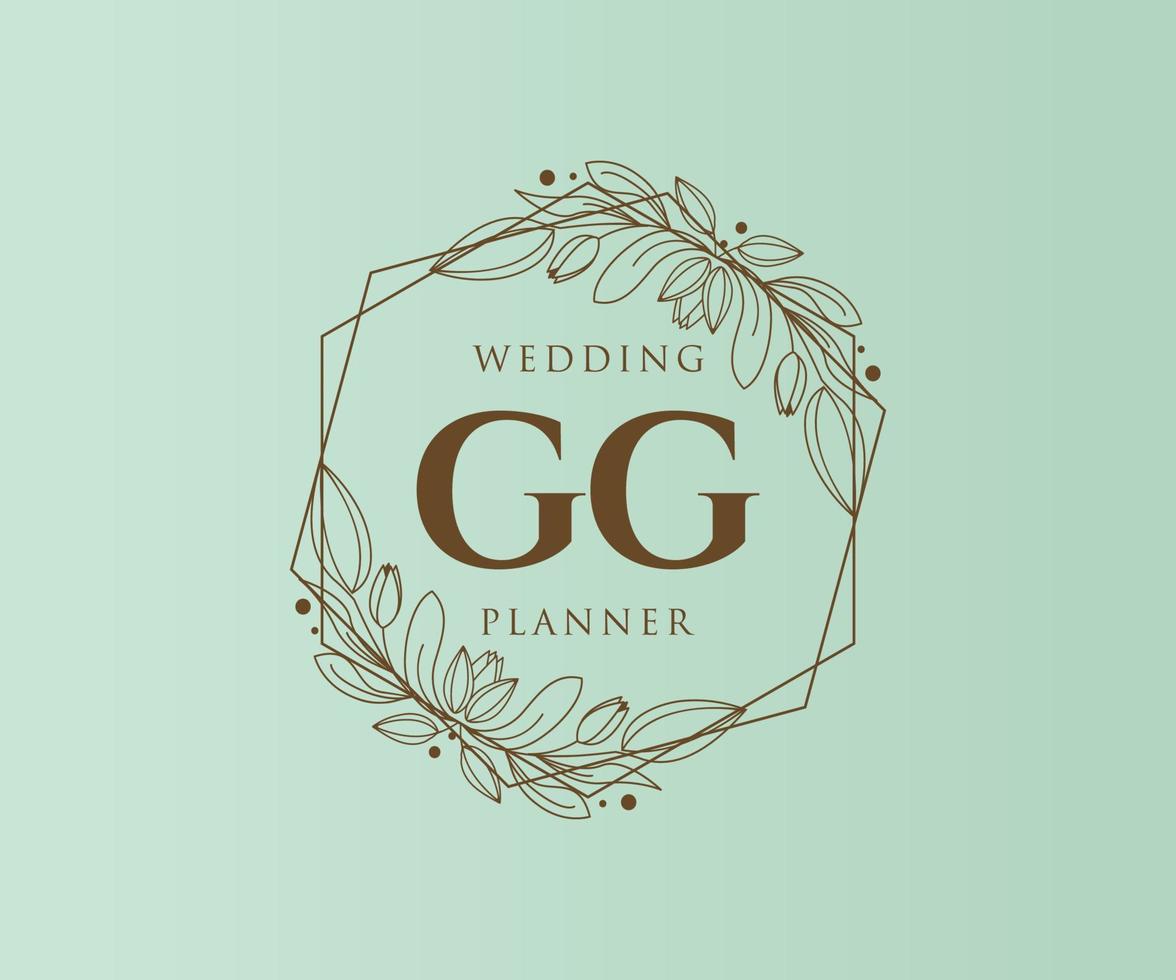 GG Initials letter Wedding monogram logos collection, hand drawn modern minimalistic and floral templates for Invitation cards, Save the Date, elegant identity for restaurant, boutique, cafe in vector