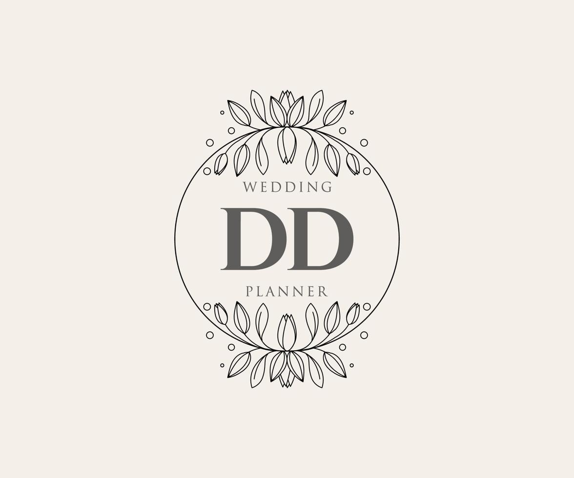 colección de logotipos de monograma de boda con letras iniciales dd, plantillas florales y minimalistas modernas dibujadas a mano para tarjetas de invitación, guardar la fecha, identidad elegante para restaurante, boutique, café en vector