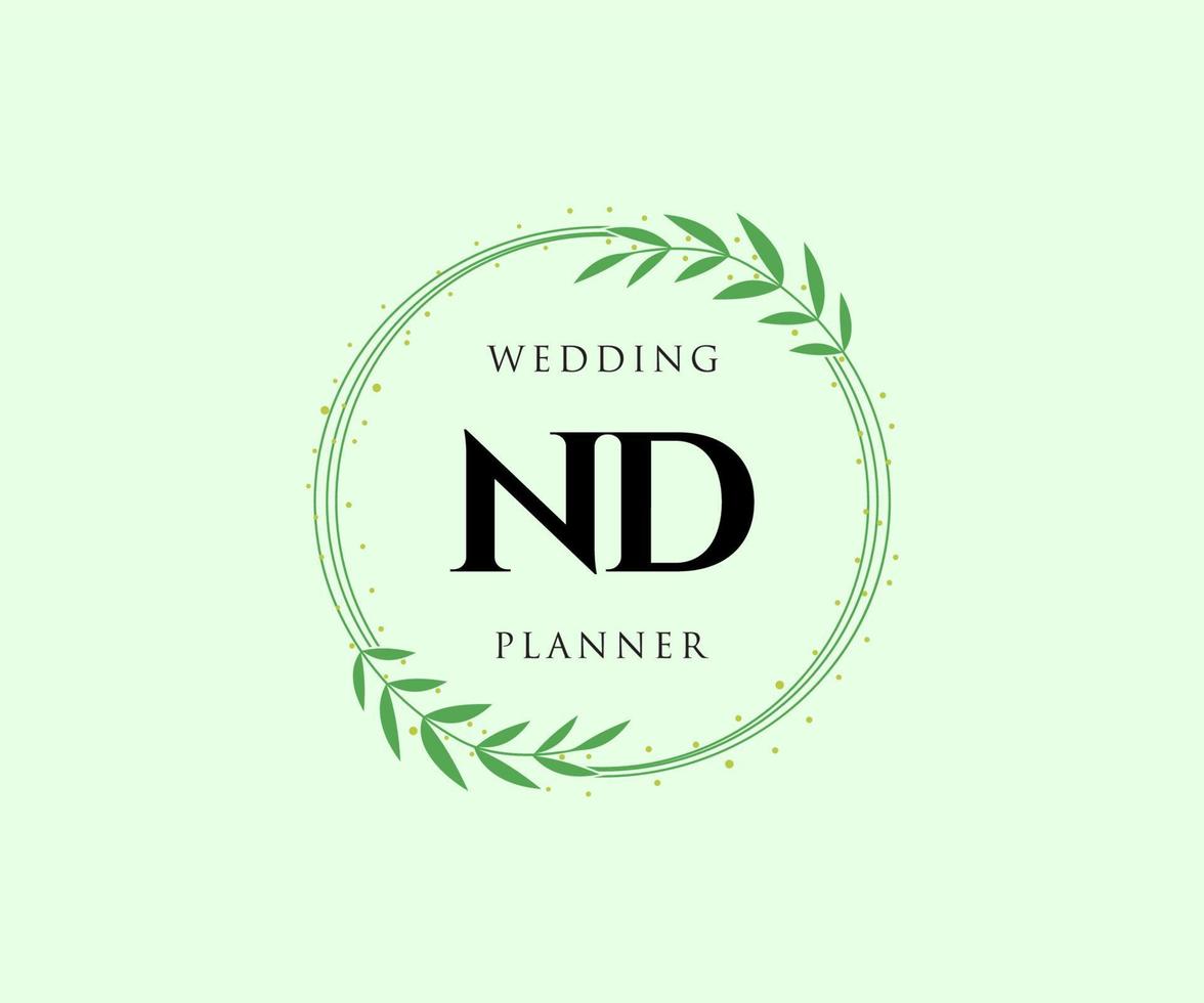 ND Initials letter Wedding monogram logos collection, hand drawn modern minimalistic and floral templates for Invitation cards, Save the Date, elegant identity for restaurant, boutique, cafe in vector
