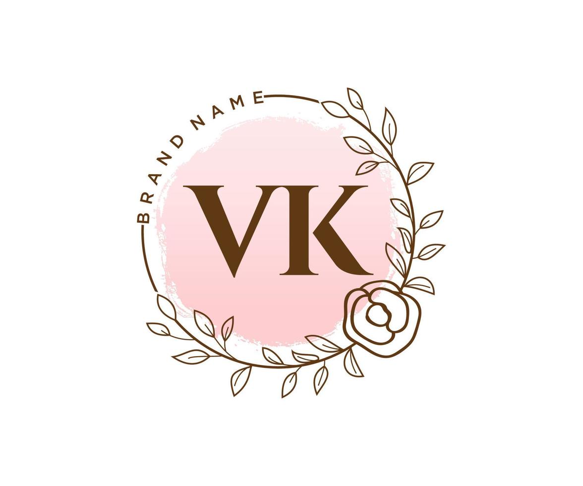 Initial VK feminine logo. Usable for Nature, Salon, Spa, Cosmetic and Beauty Logos. Flat Vector Logo Design Template Element.