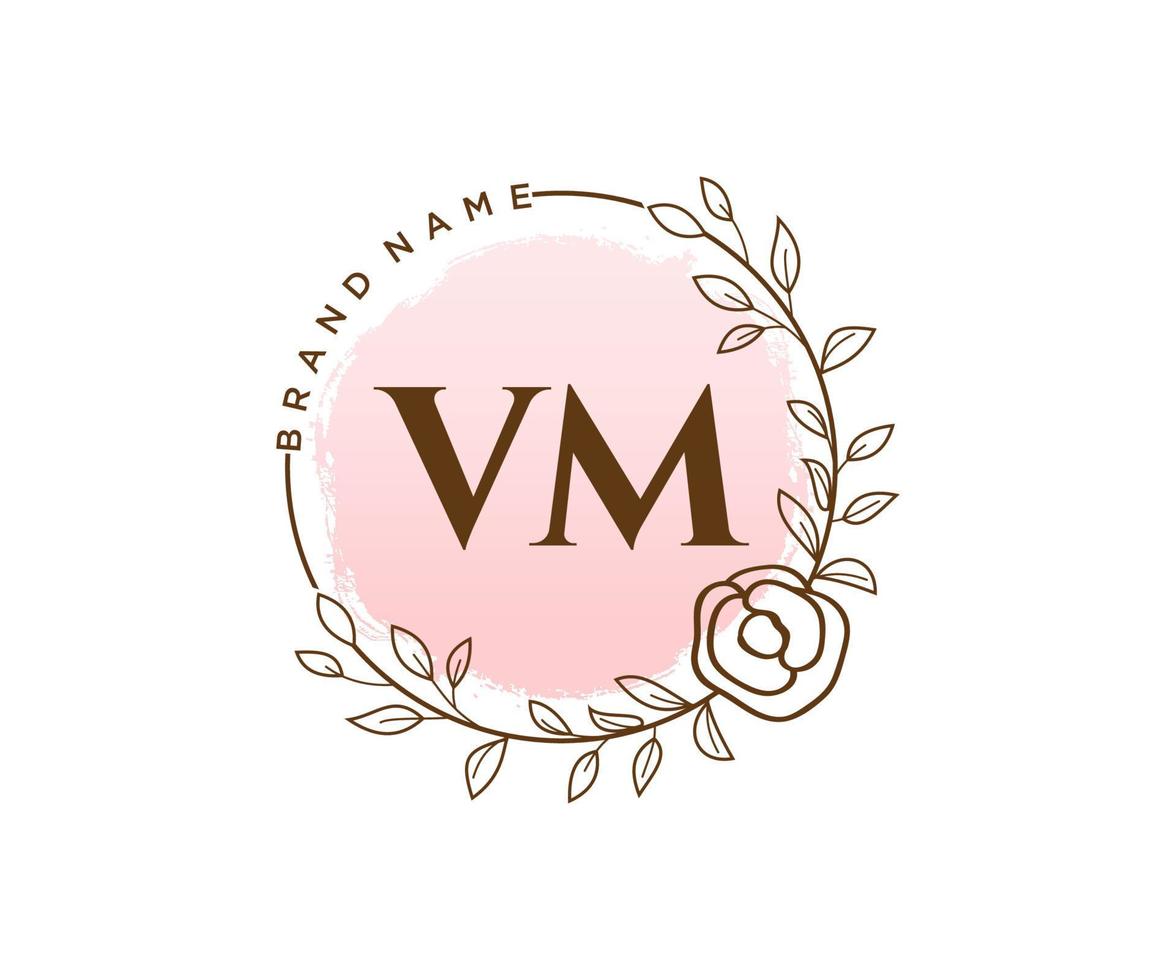 Initial VM feminine logo. Usable for Nature, Salon, Spa, Cosmetic and Beauty Logos. Flat Vector Logo Design Template Element.