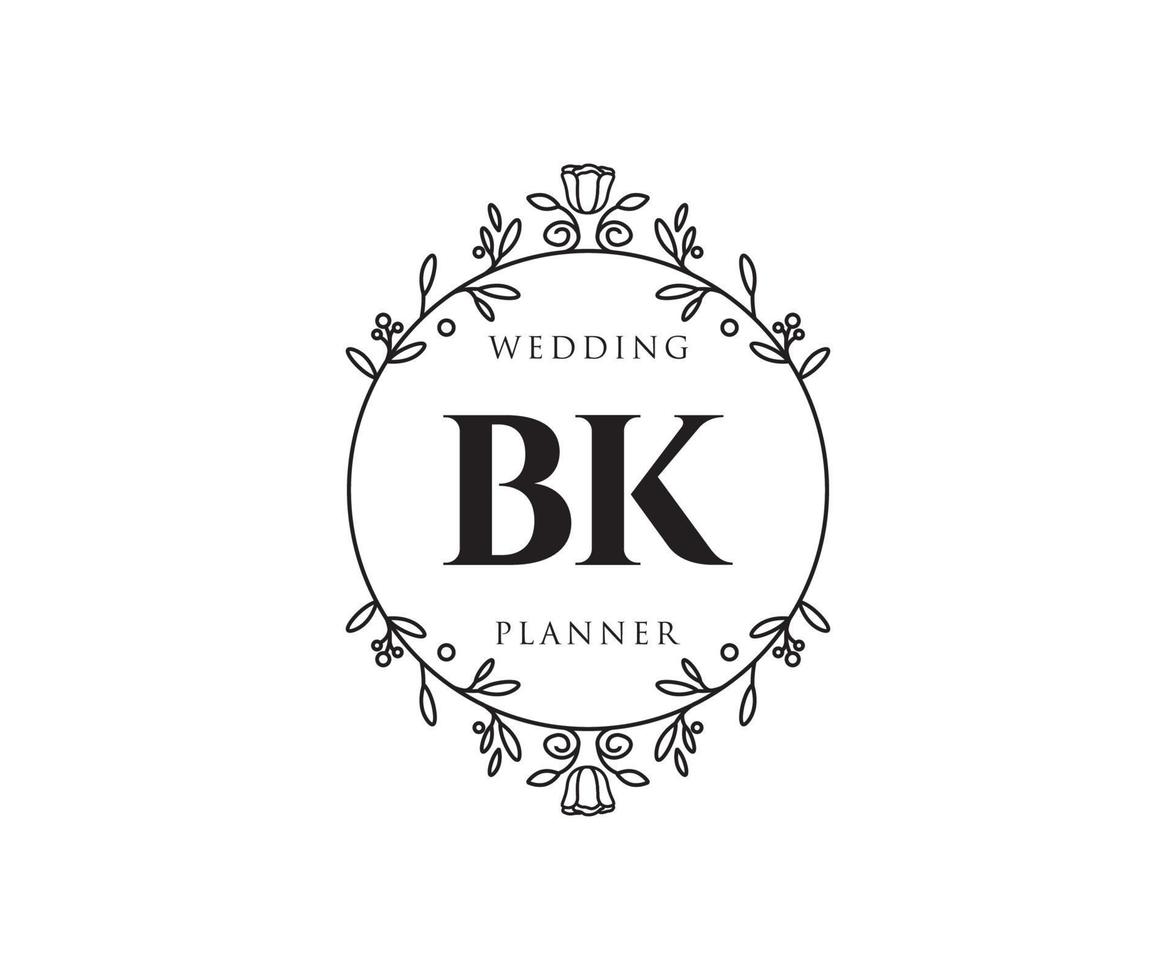 colección de logotipos de monograma de boda con letras iniciales bk, plantillas florales y minimalistas modernas dibujadas a mano para tarjetas de invitación, guardar la fecha, identidad elegante para restaurante, boutique, café en vector