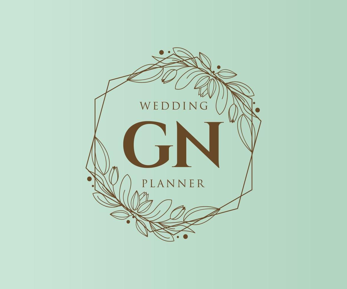 GN Initials letter Wedding monogram logos collection, hand drawn modern minimalistic and floral templates for Invitation cards, Save the Date, elegant identity for restaurant, boutique, cafe in vector