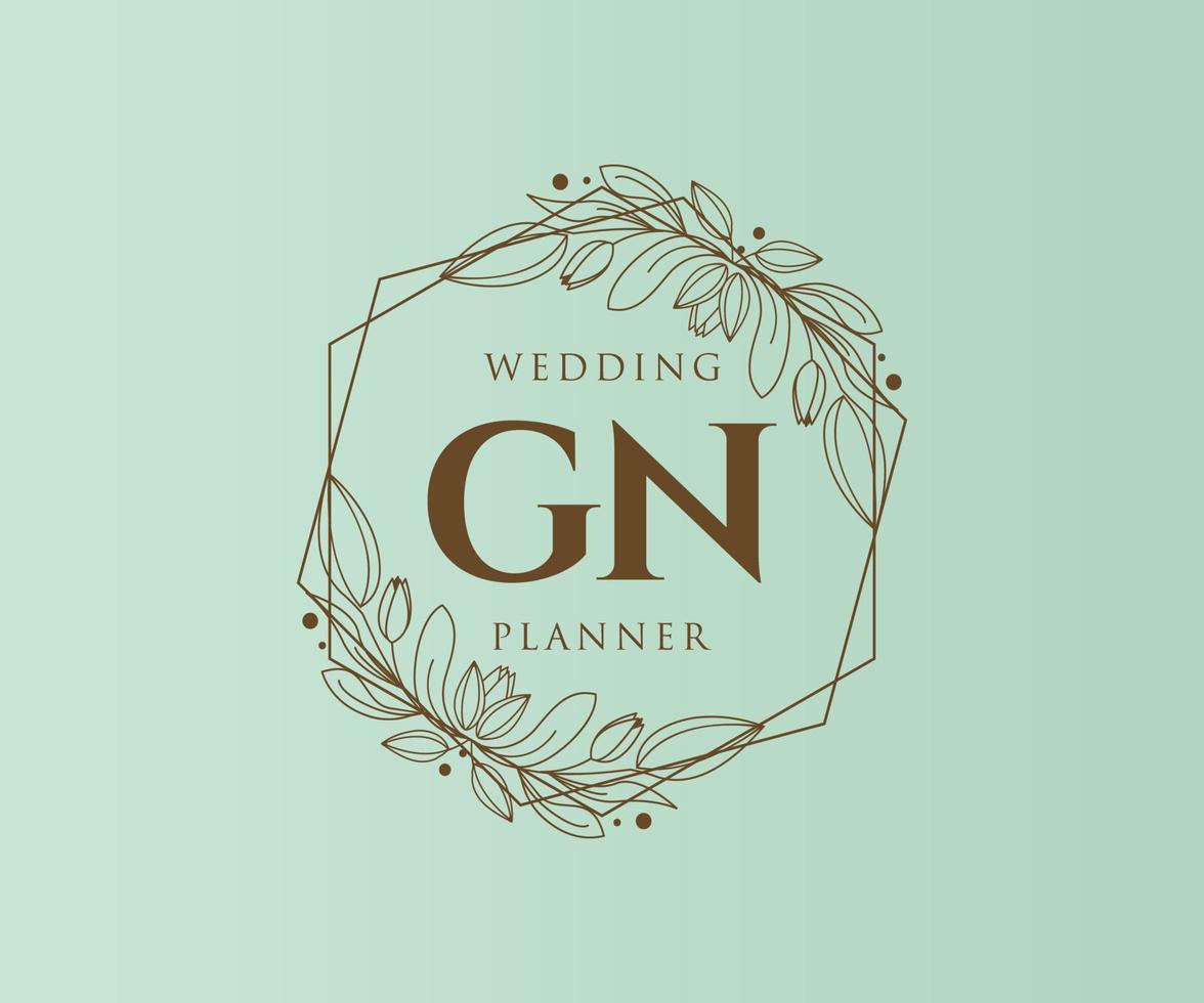 colección de logotipos de monograma de boda con letras iniciales gn, plantillas florales y minimalistas modernas dibujadas a mano para tarjetas de invitación, guardar la fecha, identidad elegante para restaurante, boutique, café en vector