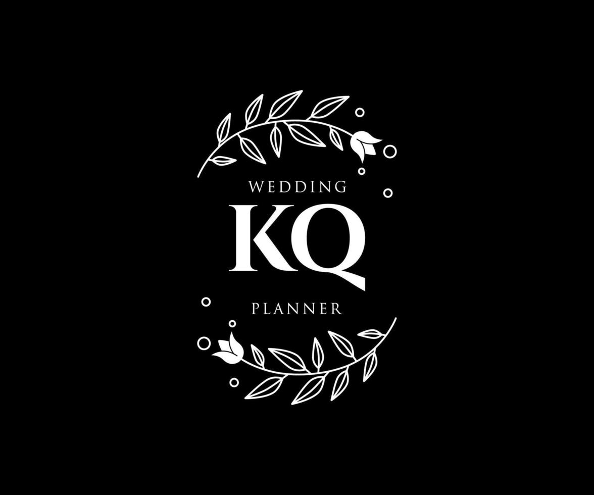 colección de logotipos de monograma de boda con letras iniciales kq, plantillas florales y minimalistas modernas dibujadas a mano para tarjetas de invitación, guardar la fecha, identidad elegante para restaurante, boutique, café en vector