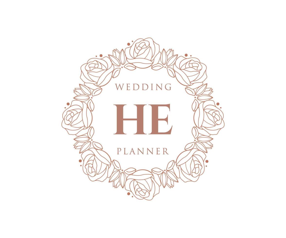 HE Initials letter Wedding monogram logos collection, hand drawn modern minimalistic and floral templates for Invitation cards, Save the Date, elegant identity for restaurant, boutique, cafe in vector