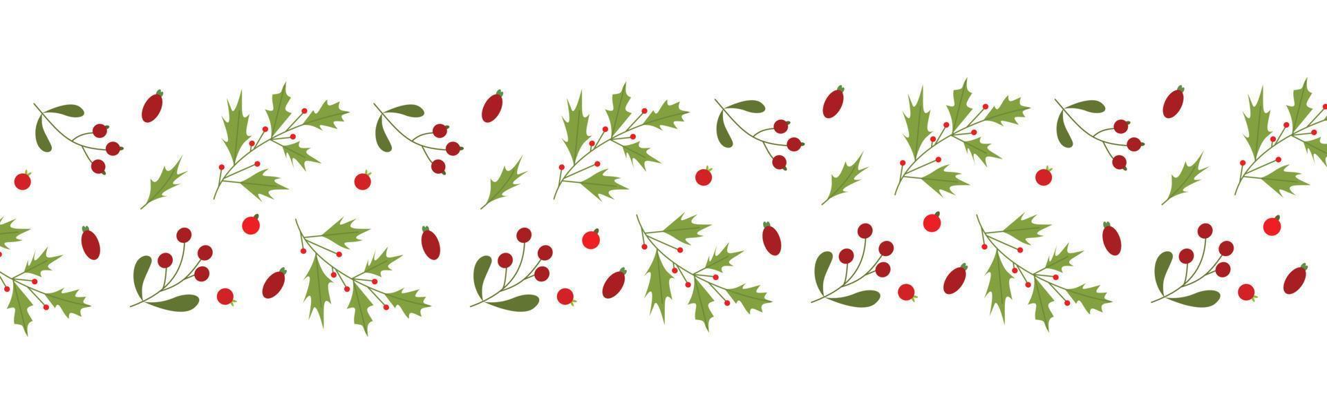 decoración de hojas y flores para el diseño de fondo de navidad. ilustración de patrón de hojas y bayas para papel tapiz vector