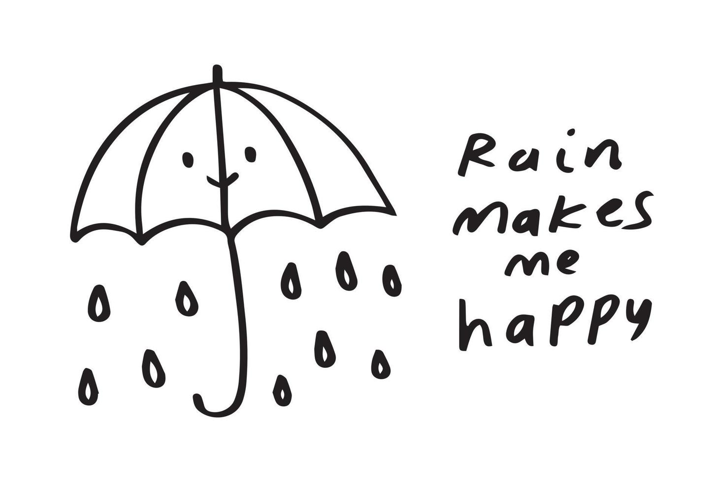 Rain makes me happy motivational word with cute umbrella character illustration vector