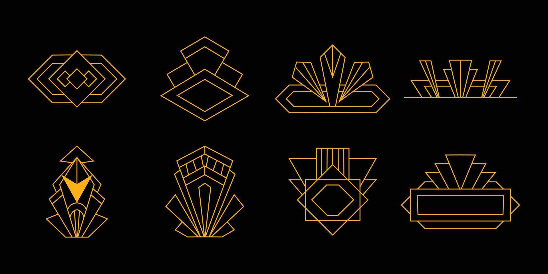 Art deco line art geometric for header ornament and design element. Golden shape in classy and luxury  retro style. Premium vintage shape  for print design. vector