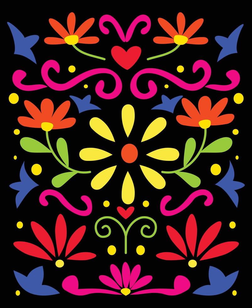 Mexican style abstract patterns with colorful floral illustrations ...