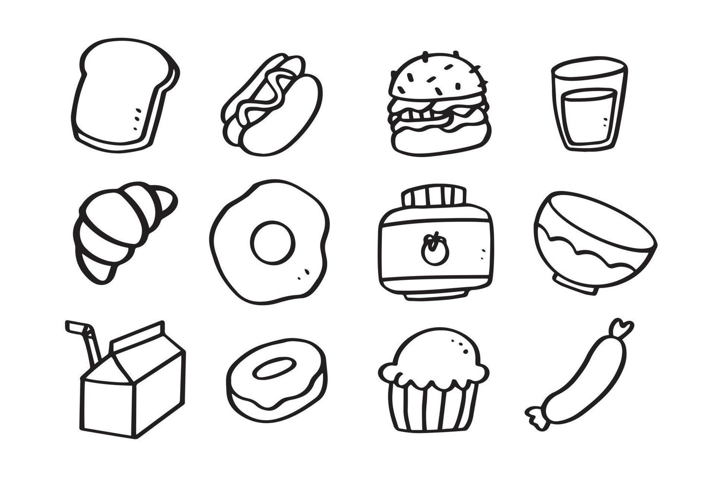 Set of food hand drawn line art illustration for design element. simple drawing for kids design theme vector