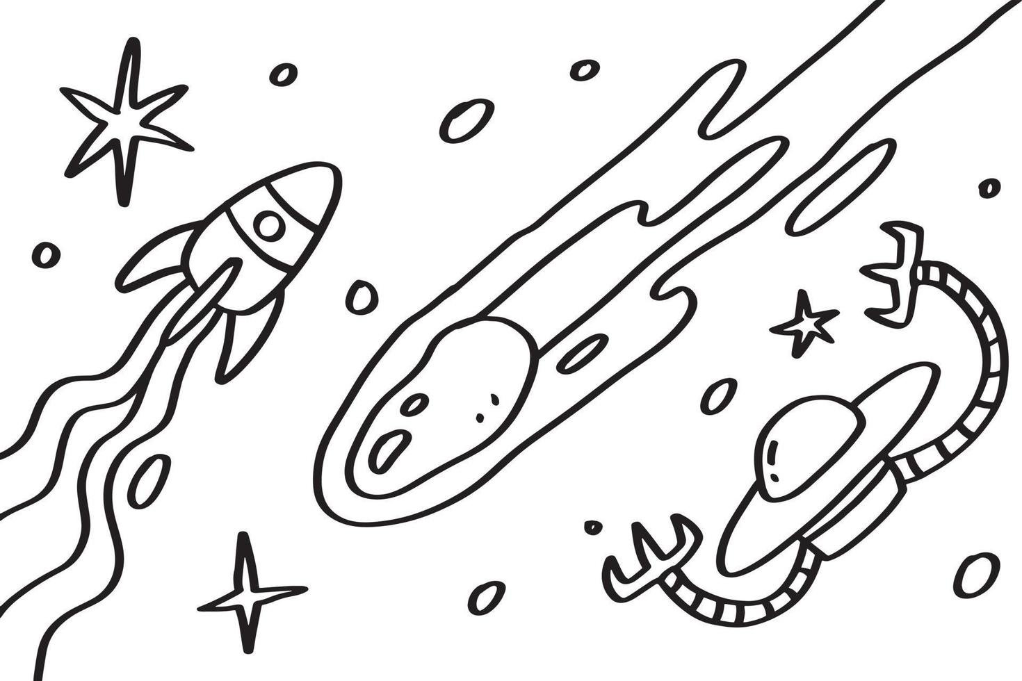 Rocket and meteor coloring page illustration design vector
