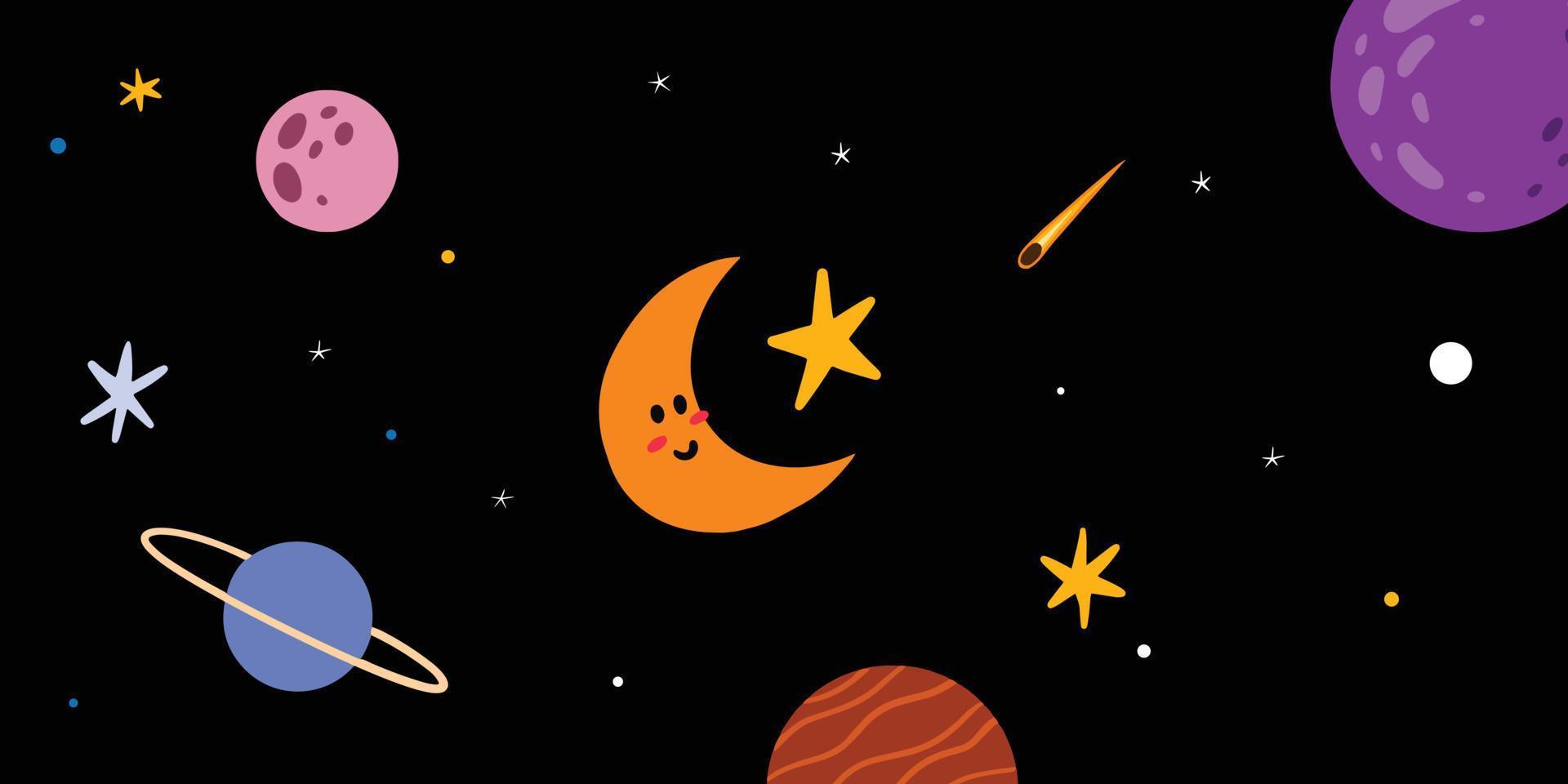 Cute moon, planet and star composition for space background design vector