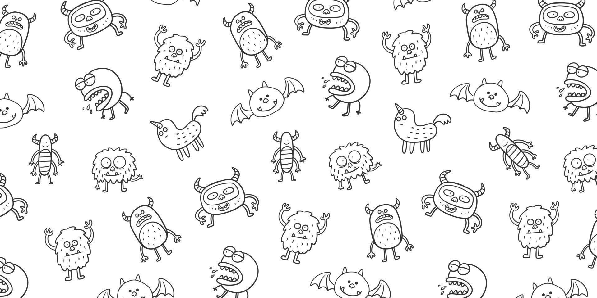 Cute Monster hand drawn pattern illustration background design vector