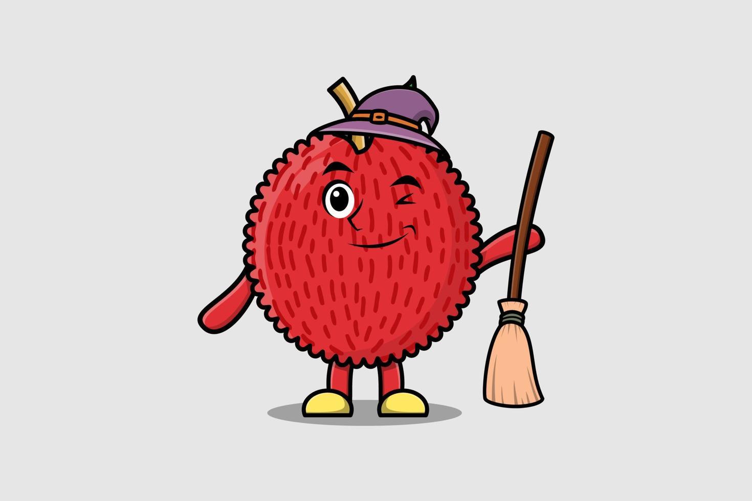 Cute cartoon witch shaped Lychee character vector