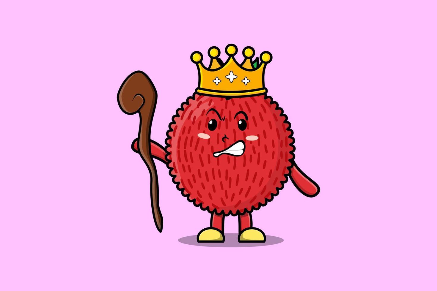 Cute cartoon Lychee as wise king with golden crown vector