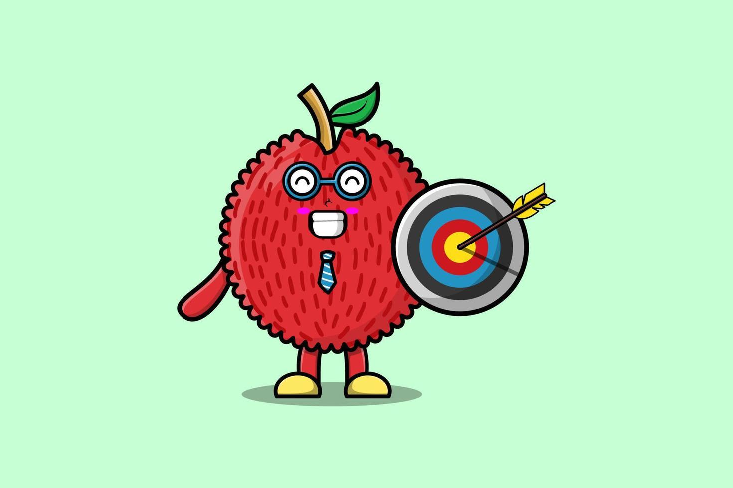 Cute cartoon Lychee businessman holding target vector