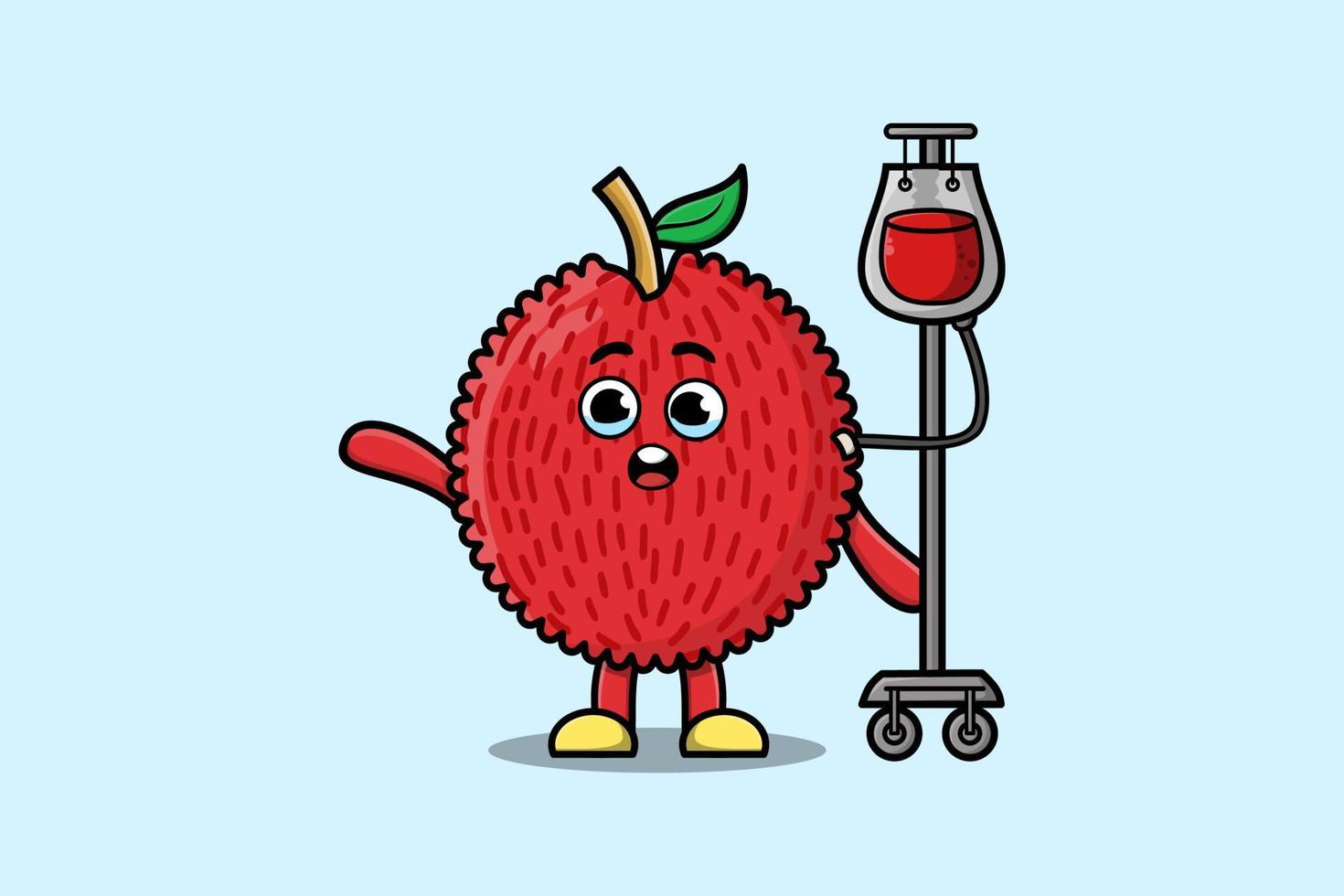 Cute cartoon of Lychee having blood transfusion vector