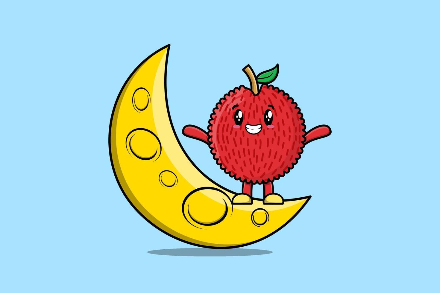 Cute cartoon Lychee standing on the crescent moon vector