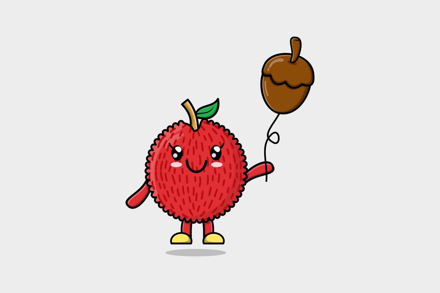 Cute cartoon Lychee floating with acorn balloon vector