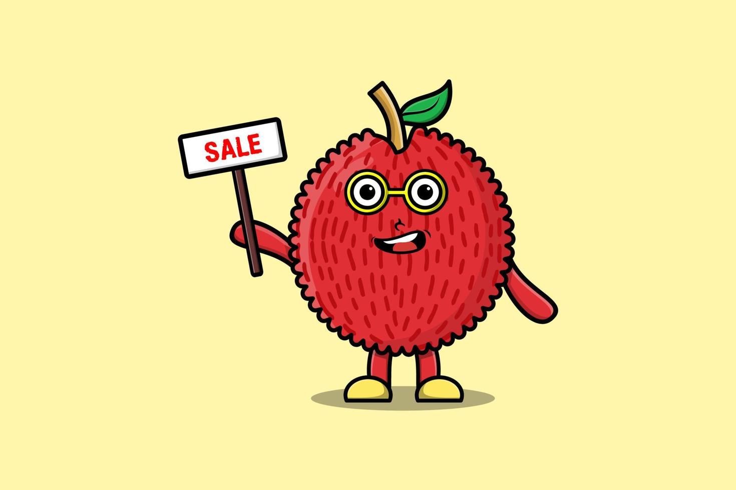 Cute cartoon Lychee character holding sale sign vector
